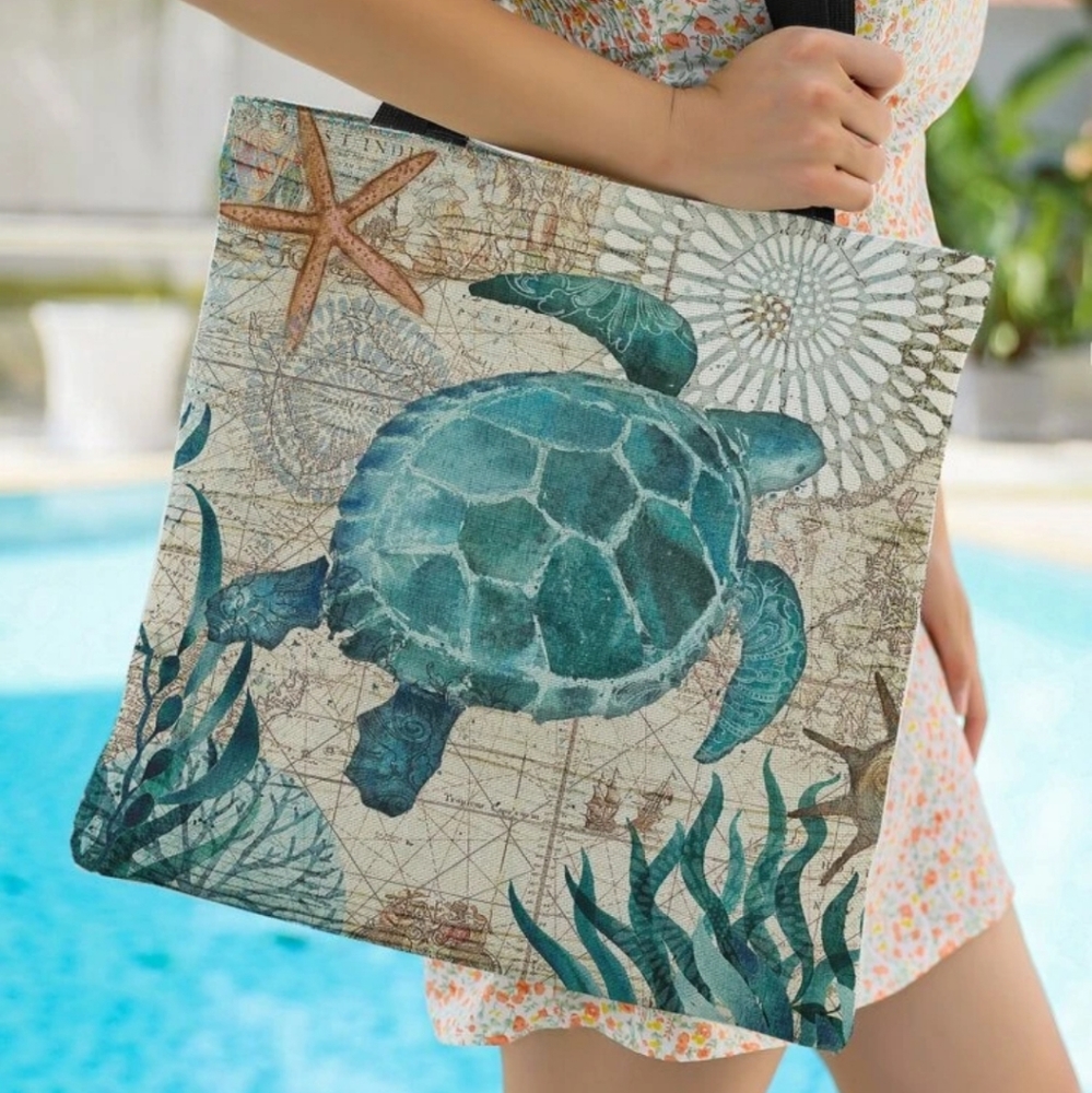 Turtle Shoulder Tote Linen Bag BN